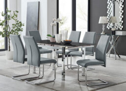 Furniturebox Uk Enna Black Glass Extending Dining Table And 6 Grey Lorenzo Chairs - thumbnail 1