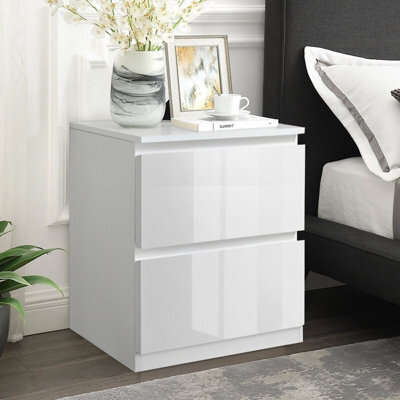 SquareBoxx Olivia Gloss White 2 Drawer Freestanding Bedside Table - (H) 55Cm X (W) 40Cm X (D) 40Cm - image 1