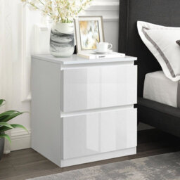 SquareBoxx Olivia Gloss White 2 Drawer Freestanding Bedside Table - (H) 55Cm X (W) 40Cm X (D) 40Cm
