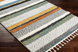 Livabliss Lofty-Shaggy Off-White Black Yellow Vintage Boho Plush Soft Pile Fringe Living Bedroom Rug 200 X 275 Cm Easy Care, Non Shedding - thumbnail 6