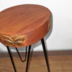 Albasia Wood Plant Stand - Terracotta & Black Accent, Handcrafted Decor - thumbnail 2