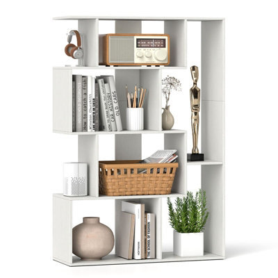 Costway Open-Back Geometric Bookshelf Home 6-Cube Large Bookcase-White - image 1