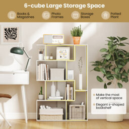 Costway Open-Back Geometric Bookshelf Home 6-Cube Large Bookcase-White - thumbnail 6