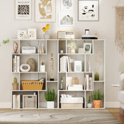 Costway Open-Back Geometric Bookshelf Home 6-Cube Large Bookcase-White - thumbnail 4