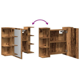 Berkfield Bathroom Mirror Cabinet Old Wood 80X20.5X64 Cm Engineered Wood - thumbnail 7