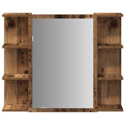Berkfield Bathroom Mirror Cabinet Old Wood 80X20.5X64 Cm Engineered Wood - thumbnail 4