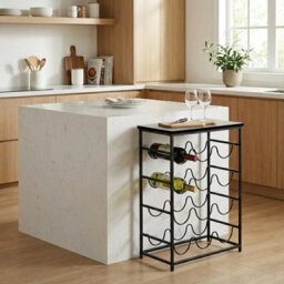 Urbn-Living 12 Bottle Wine Grey Rack Shelf Freestanding Metal Frame Wooden Top Display Stand - thumbnail 2