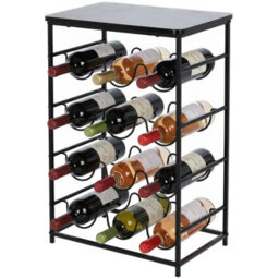 Urbn-Living 12 Bottle Wine Grey Rack Shelf Freestanding Metal Frame Wooden Top Display Stand - thumbnail 5