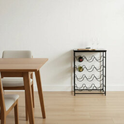 Urbn-Living 12 Bottle Wine Grey Rack Shelf Freestanding Metal Frame Wooden Top Display Stand - thumbnail 4