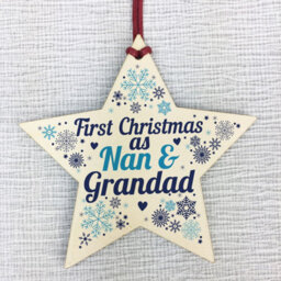 Red Ocean First Christmas As Nan Grandad Wooden Star Christmas Tree Bauble Decoration New Baby Grandparent Gifts - thumbnail 5