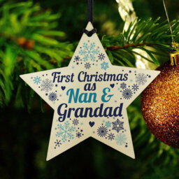 Red Ocean First Christmas As Nan Grandad Wooden Star Christmas Tree Bauble Decoration New Baby Grandparent Gifts - thumbnail 6