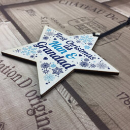 Red Ocean First Christmas As Nan Grandad Wooden Star Christmas Tree Bauble Decoration New Baby Grandparent Gifts - thumbnail 4