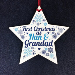 Red Ocean First Christmas As Nan Grandad Wooden Star Christmas Tree Bauble Decoration New Baby Grandparent Gifts - thumbnail 2