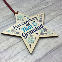 Red Ocean First Christmas As Nan Grandad Wooden Star Christmas Tree Bauble Decoration New Baby Grandparent Gifts - thumbnail 3
