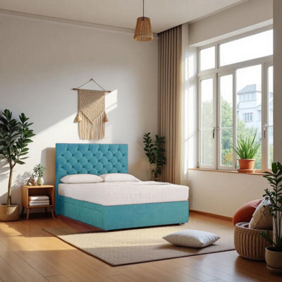 "Knight Sleep Athens Sky Plush 2Ft6 Bed Set With Mattress, 2 Drawers Same Side & 24""headboard - Small Single" - image 1