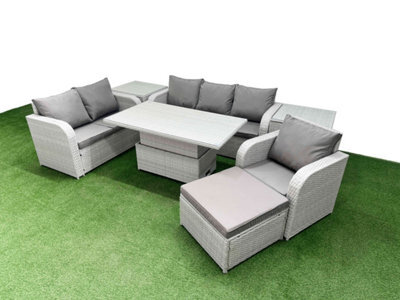 Fimous Pe Wicker Outdoor Rattan Furniture Sofa Sets Adjustable Lifting Dining Or Coffee Table Big Footstool 2 Side Table - image 1