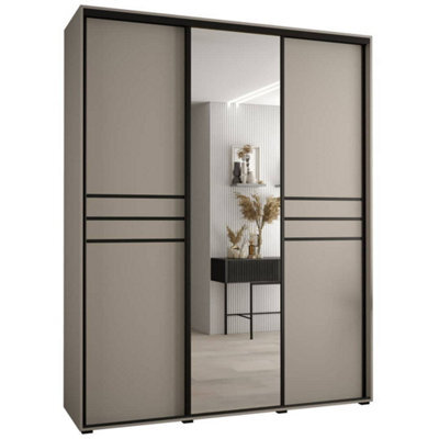Arte Luxurious Cashmere & Black Sliding Door Wardrobe H2350mm W2000mm D600mm - Expansive Design With Mirrored Panel - image 1