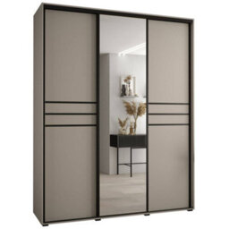 Arte Luxurious Cashmere & Black Sliding Door Wardrobe H2350mm W2000mm D600mm - Expansive Design With Mirrored Panel - thumbnail 1