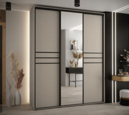 Arte Luxurious Cashmere & Black Sliding Door Wardrobe H2350mm W2000mm D600mm - Expansive Design With Mirrored Panel - thumbnail 2