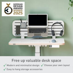 Leitz Ergo Pegboard Desk Organiser With Laptop Holder & Desk Tidy Accessories, 80Cm X 25Cm, White - thumbnail 3
