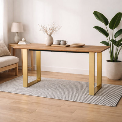 Wyld Haus Sazzuma Rectangular Dining Table With Brass Metal U-Legs, Seats 6 - image 1