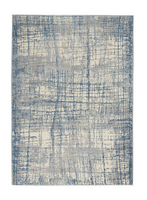 Modern Rug, Anti-Shed Abstract Rug For Bedroom, & Living Room, Modern Dining Room Rug, Ivory Blue Rug-97Cm X 152Cm