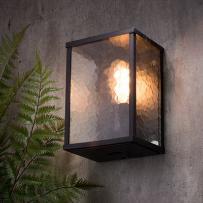 Litecraft Acton Black Frosted Glass Outdoor Wall Light - image 1