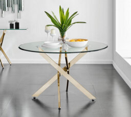 Furniturebox Uk Novara Gold Metal Large Round Dining Table And 4 Cappuccino Beige Corona Gold Chairs Set - thumbnail 5