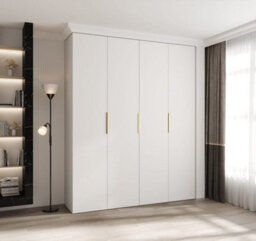 Arte Stylish White Como Iv Hinged Door Wardrobe H2460mm W2000mm D500mm, Four Doors, Sixteen Shelves, Two Hanging Rails, Gold Handles - thumbnail 2