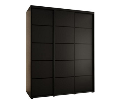 Arte Cannes Iv Stylish Black Sliding Door Wardrobe 1900mm H2050mm D600mm With Black Steel Handles And Decorative Strips - image 1