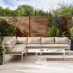 Furnitureboxuk Montenegro Beige White Aluminium Metal Luxury 6 Seater Garden Outdoor Patio Corner L Shaped Sofa Set - Free Cover - thumbnail 2