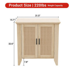 Rattan Wood Sideboard Buffet Storage Cabinet Cupboard Kitchen - thumbnail 2