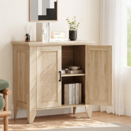 Rattan Wood Sideboard Buffet Storage Cabinet Cupboard Kitchen - thumbnail 4