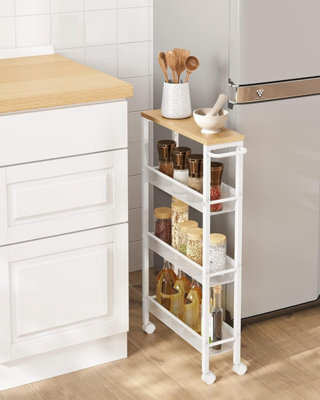 Songmics Vasagle Rolling Storage Shelf, 4-Shelf Cart, Storage Organizer, Steel, Handle, Compact Trolley, Oak And White - image 1
