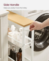 Songmics Vasagle Rolling Storage Shelf, 4-Shelf Cart, Storage Organizer, Steel, Handle, Compact Trolley, Oak And White - thumbnail 8