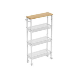 Songmics Vasagle Rolling Storage Shelf, 4-Shelf Cart, Storage Organizer, Steel, Handle, Compact Trolley, Oak And White - thumbnail 9