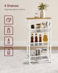 Songmics Vasagle Rolling Storage Shelf, 4-Shelf Cart, Storage Organizer, Steel, Handle, Compact Trolley, Oak And White - thumbnail 4