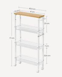 Songmics Vasagle Rolling Storage Shelf, 4-Shelf Cart, Storage Organizer, Steel, Handle, Compact Trolley, Oak And White - thumbnail 2