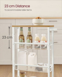 Songmics Vasagle Rolling Storage Shelf, 4-Shelf Cart, Storage Organizer, Steel, Handle, Compact Trolley, Oak And White - thumbnail 5