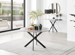 Furniturebox Novara Grey Concrete Effect 120Cm Round Dining Table With Black Starburst Legs & 6 Grey Milan Faux Leather Chairs - thumbnail 2