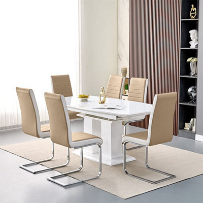 Furniture in Fashion Genisimo Large Gloss Extending Dining Table 6 Symphony Taupe Chairs - image 1