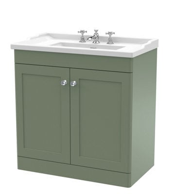 Balterley Swynnerton Traditional 2 Door Floor Standing Vanity Unit With Basin, Satin Green, 800mm - image 1