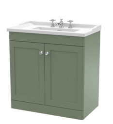 Balterley Swynnerton Traditional 2 Door Floor Standing Vanity Unit With Basin, Satin Green, 800mm - thumbnail 1
