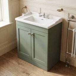 Balterley Swynnerton Traditional 2 Door Floor Standing Vanity Unit With Basin, Satin Green, 800mm - thumbnail 3