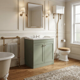 Balterley Swynnerton Traditional 2 Door Floor Standing Vanity Unit With Basin, Satin Green, 800mm - thumbnail 4