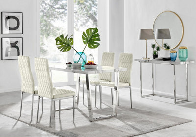 Furniturebox Uk Kylo White Marble Effect Dining Table & 4 Cream Velvet Milan Chairs - image 1