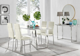 Furniturebox Uk Kylo White Marble Effect Dining Table & 4 Cream Velvet Milan Chairs - thumbnail 1