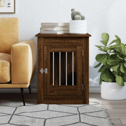Walplus Brown Oak Dog Crate Furniture End Table 55X80X68 Cm Engineered Wood - thumbnail 3