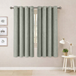 Oxford Homeware Sage Green Eyelet Linen Effect Curtains Fully Lined 100% Blackout Thermal Insulated Curtain Pair (W)117Cmx(L)137Cm
