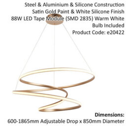 Satin Gold Large Ceiling Pendant Tape Light & Matt White Diffuser Warm White Led - thumbnail 2